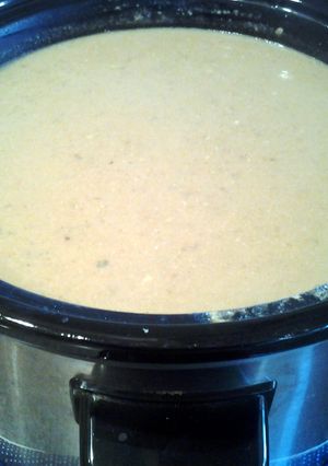A picture of Crockpot potato broccoli soup.