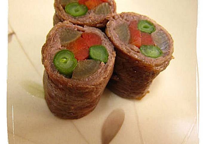 Steps to Prepare Quick Hachiman Rolls – Vegetable Wrapped Beef Rolls
