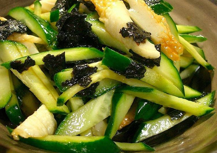 Recipe of Perfect Cucumber and Chikuwa Fishcake Sticks Seasoned with Spicy Seaweed