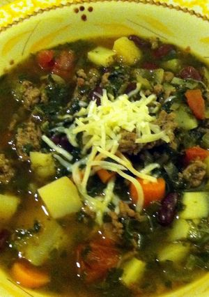 A picture of Hearty beef soup.