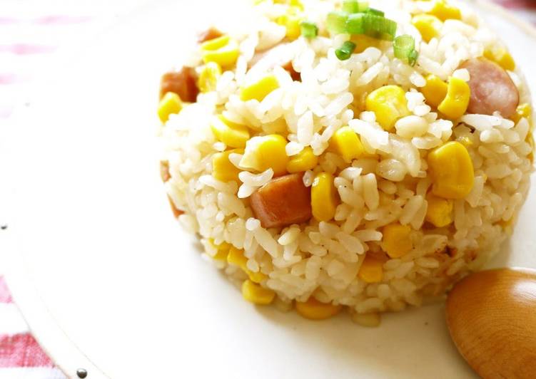 Recipe: Tasty Corn and Sausage Fried Rice with Butter Soy Sauce