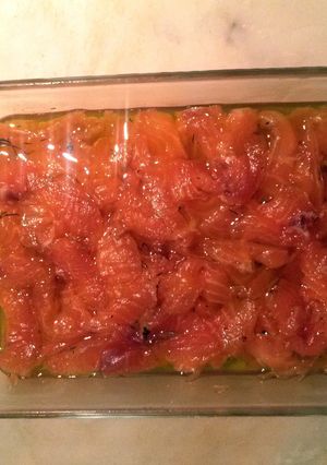 A picture of Salmon on salt.