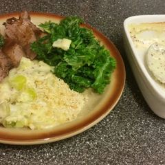 A picture of Tender Roast Beef, with Mustard and Cream Baked Leeks.