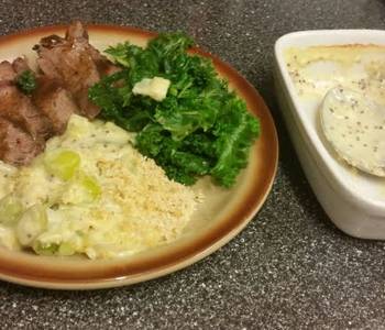 Fresh, Serving Recipe Tender Roast Beef with Mustard and Cream Baked Leeks Most Delicious