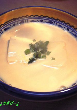 A picture of Soy Milk and Tofu Soup with Chicken Stock in 5 Minutes.