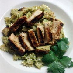 A picture of Cilantro Pesto Pasta with Grilled Chicken.