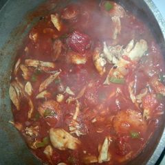 A picture of cajun chicken & sausage spaghetti.