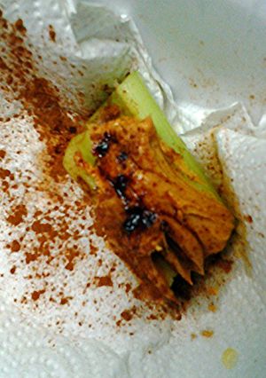 A picture of Vanilla peanut butter and celery.