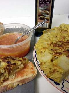 A picture of Tortilla de Patatas y Pan con Tomate- Spanish omelette Tapas.