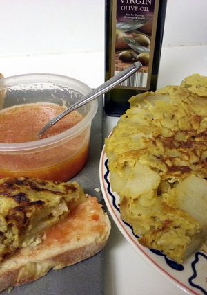 A picture of Tortilla de Patatas y Pan con Tomate- Spanish omelette Tapas.