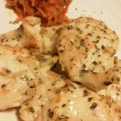 A picture of Marinated and Sautéed Breast Chicken Flavored with Garlic and Basil.