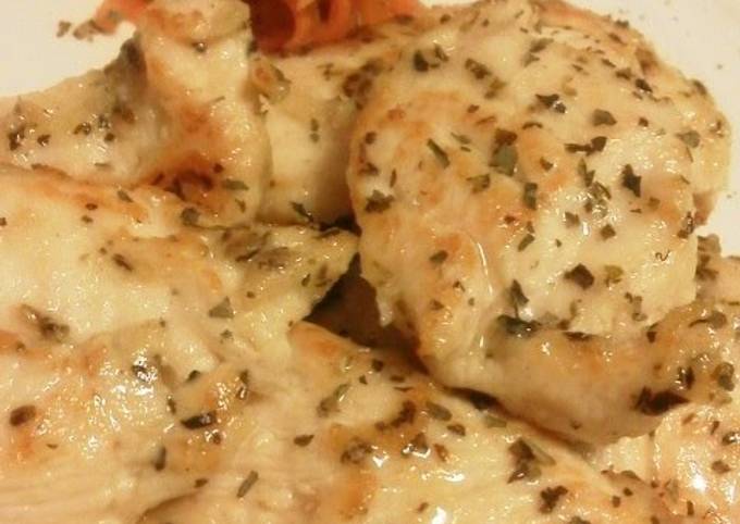 Marinated and Sautéed Breast Chicken Flavored with Garlic and Basil