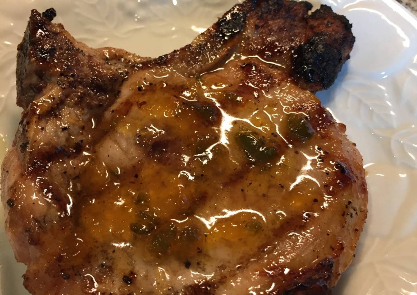 Grilled Pork Chop with a Peach Preserves Jalapeño Glaze
