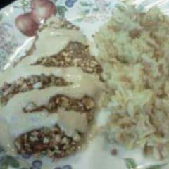 A picture of Pretzel Crusted Pork with Dijon Cream Sauce.