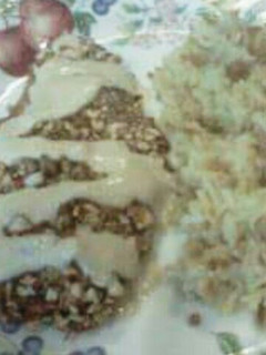 A picture of Pretzel Crusted Pork with Dijon Cream Sauce.