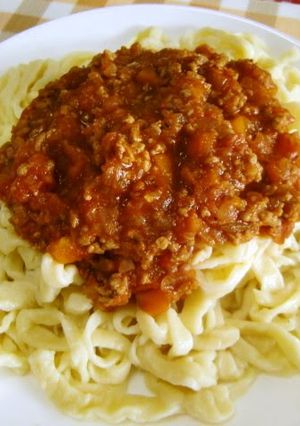 A picture of Homemade Fresh Pasta with Meat Sauce.
