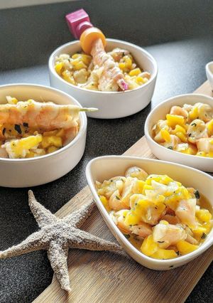 Une photo de Gambas & salsa de mangue basilic