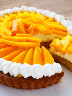 A picture of Mango Frangipane Tart | Gorgeous Orange Yellow Tart.