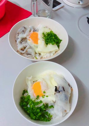 A picture of Bánh Cuốn with Pork Filling - Egg Bánh Cuốn (Made with a Nonstick Pan).