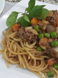 Hình của món Mì Ý xào thịt bò bằm.