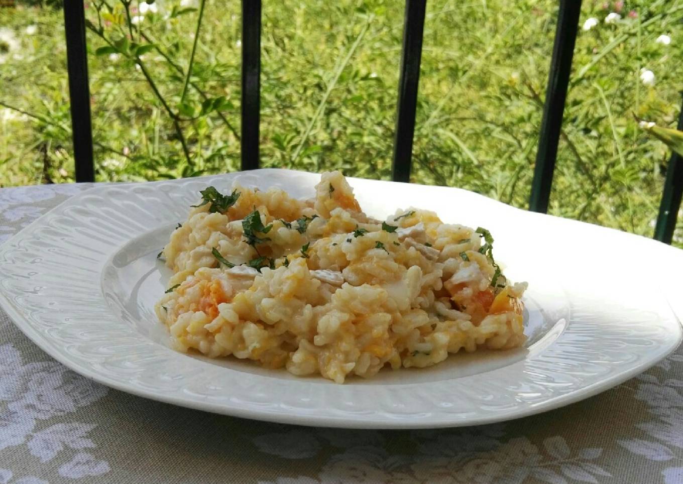 Risotto de calabaza y queso de cabra con hierbabuena