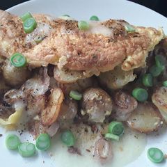 A picture of Sig's Duck Egg and Sheep Cheese Omelette.