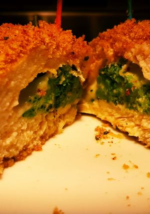 A picture of Broccoli stuffed chicken.