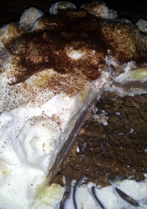 A picture of black & white mountain cake.