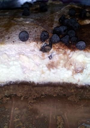 A picture of chocolate chip cheesecake.