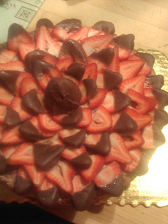 A picture of Strawberry chocolate cheese cake.