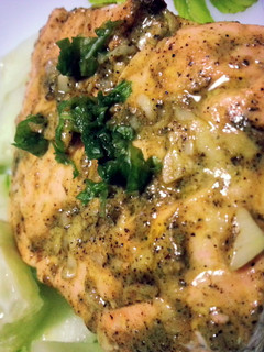 A picture of Super Quick Pan Seared Salmon with Mustard and Basil.