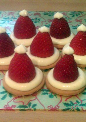 A picture of Vickys Vanilla Cookie Santa Hats GF DF EF SF NF.