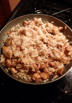 A picture of Peach Balsamic Chicken Rice Skillet.