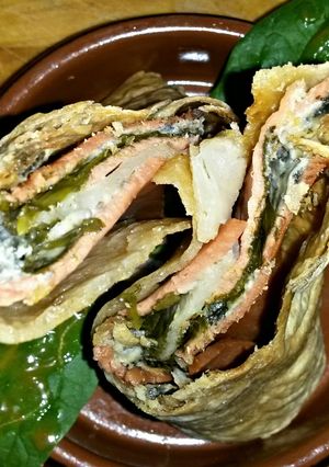 A picture of Sig's Delicious baked vegetarian Wrap.