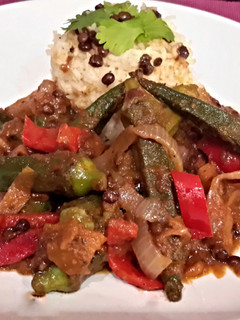 A picture of Sig's Okra and Lentil Stew.