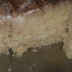 A picture of Vanilla sponge cake with white chocolate ganache.