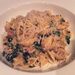 A picture of Swiss Chard With Pancetta, Chilli And Penne Pasta.