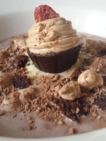 Easy Way Make Recipe Chocolate soup with brownie croutons and mousse dessert that is Perfect, Appealing}