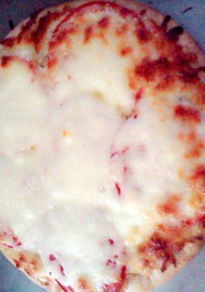 A picture of tomato n garlic pizza.