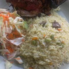 A picture of Fried rice and roasted goat meat. #friedricecontest #abjmoms.