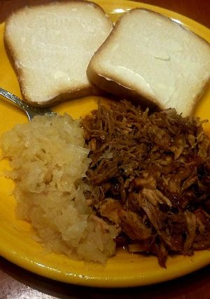 A picture of Roast Pork with Apple Sauerkraut.
