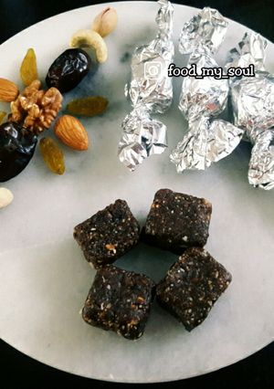 A picture of Cocoa Dates Nutty Bites Quick and Healthy.