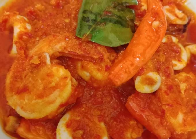 Udang Cumi Balado Asam Manis Pedass