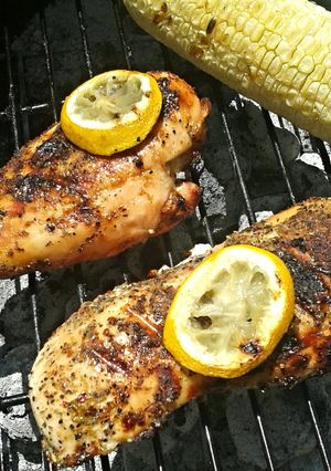 A picture of Lemon Herbed Chicken Breast over Vermicilli.