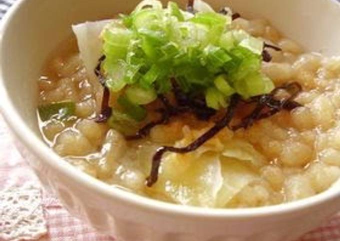 Miso Soup with Cabbage, Tempura Crumbs and Shio-Kombu