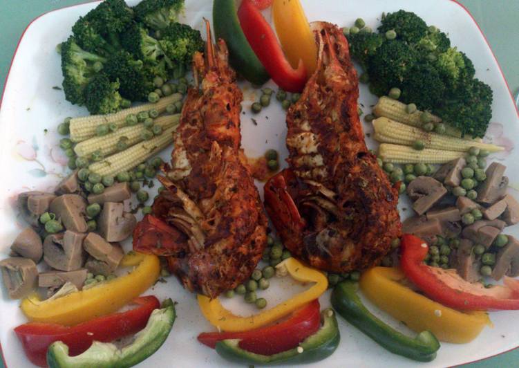 pan fried lobster with veggies
