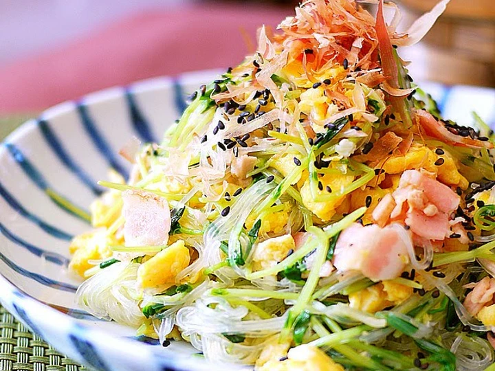 Easy Way Prepare Recipe Easy & Healthy Pea Sprouts & Cellophane Noodles with Egg that is Perfect, Really Delicious}