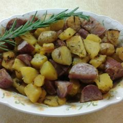A picture of Roasted Rosemary Acorn Squash and Fingerling Potatoes.