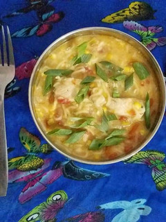 A picture of Tomato soup with noodles and chicken ♥️.