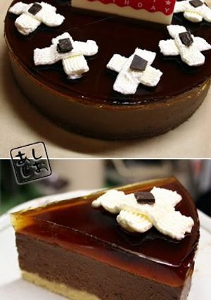 A picture of Chocolate Mousse and Jello Cake.